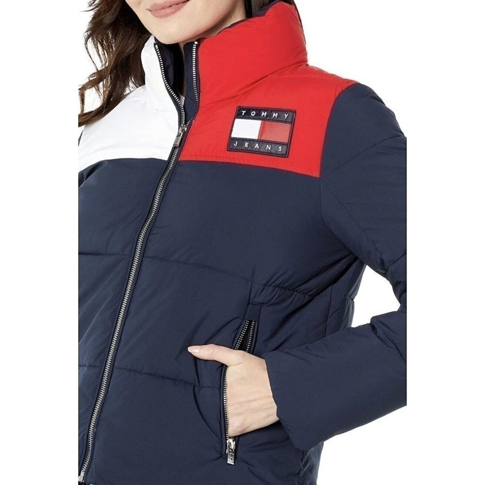 Tommy Hilfiger Traveler Boxy Puffer Coat Jacket Xlarge Jacket Blue Red Nwt